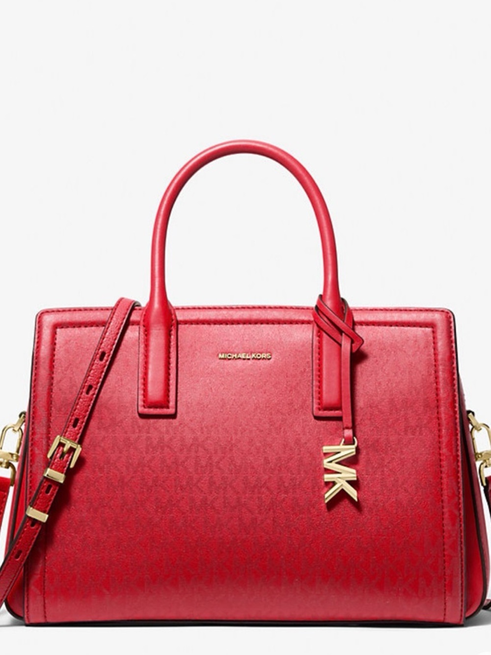 MICHAEL KORS Laila Medium Satchel Crimson Metallic NWT Gold Hardware Retail Line